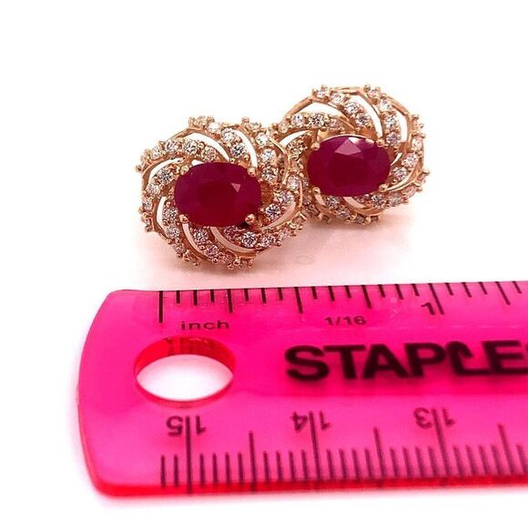 Diamond Ruby Earrings 14k Yellow Gold 3.64 TCW Certified $6,950 018671 - Picture 11 of 13